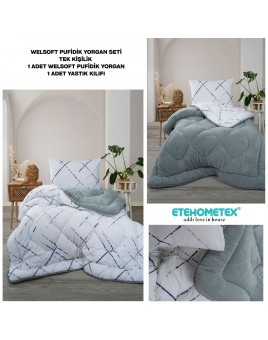 ETE HOMETEX TEK KİŞİLİK LÜX WELSOFT YORGAN SETİ YANSIMA GRİ155X215CM 8696474232010